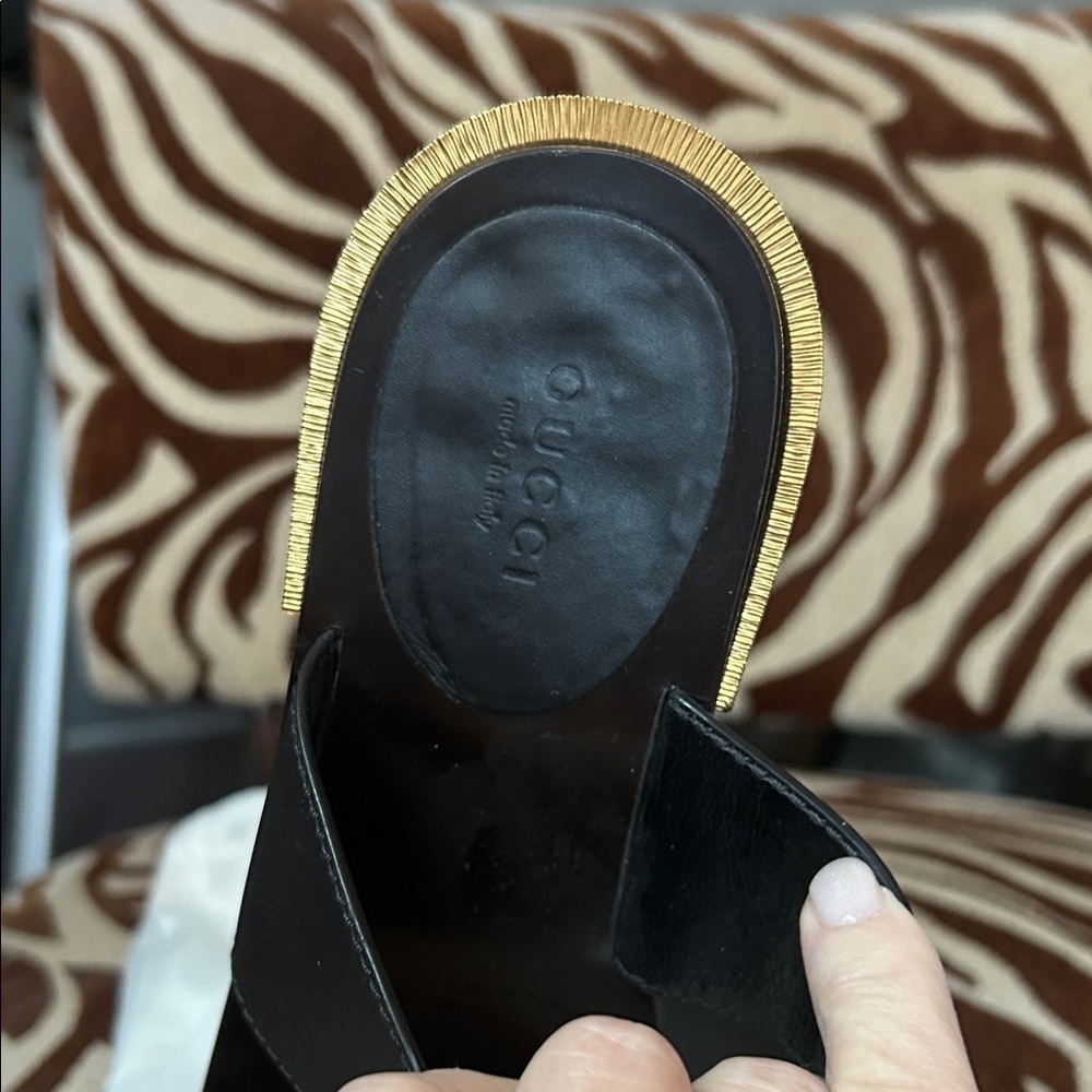 Gucci Black Marmont Sandals with Gold Heels - Picture 4 of 10